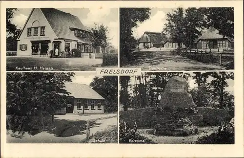 Ak Frelsdorf Beverstedt, Kaufhaus H. Hansen, Dorfpartie, Schule