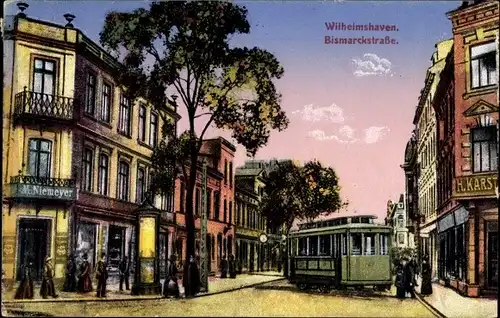 Ak Wilhelmshaven an der Nordsee, Bismarckstraße, Straßenbahn