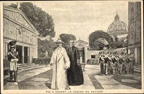 Ak Papst Pius X., Giuseppe Melchiorre Sarto, devant le Casino du Vatican