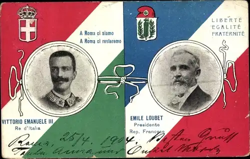 Ak Vittorio Emanuele III, Re d'Italia, Emile Loubet, Presidente Rep. Francese