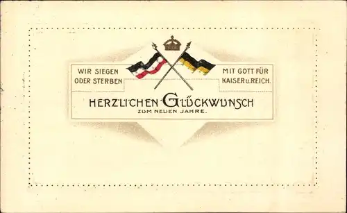 Präge Ak Glückwunsch Neujahr, Fahnen Kaiserreich und Österreich