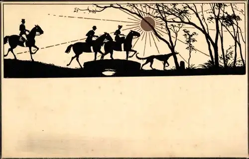Scherenschnitt Ak Jagdgesellschaft, Reiter