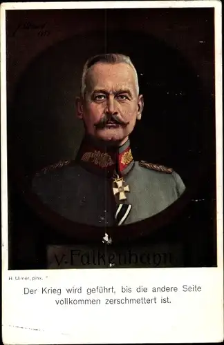 Künstler Ak Ulmer, H., General Erich von Falkenhayn, Portrait