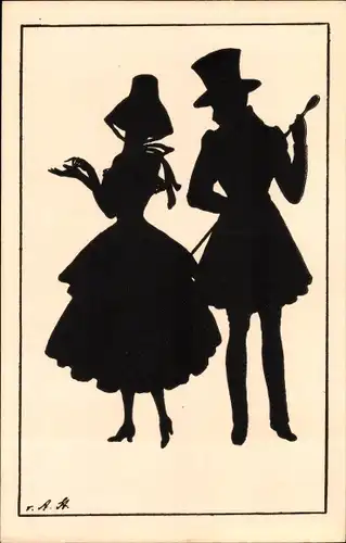 Scherenschnitt Ak Elegantes Paar
