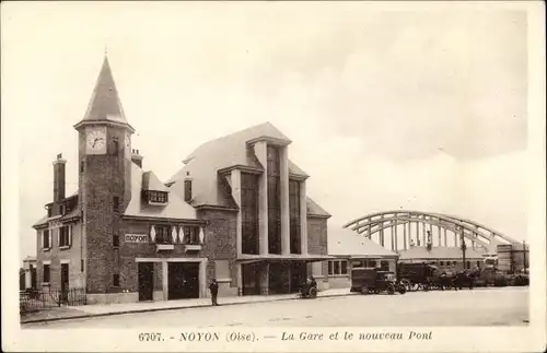 Ak Noyon-Oise, Der Bahnhof, Die Neue Brücke