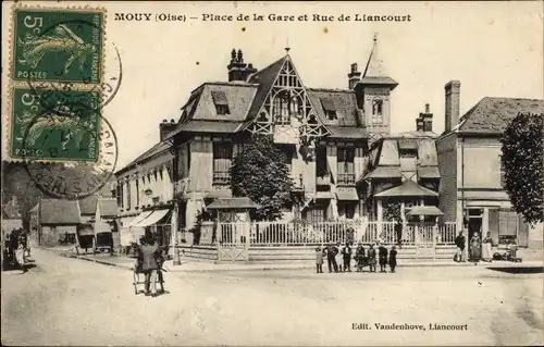 Ak Mouy Oise, Place de la Gare, Rue de Liancourt