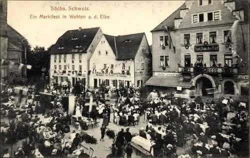 Ak Wehlen an der Elbe Sächsische Schweiz, Marktfest