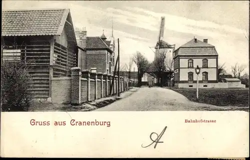 Ak Kranenburg am Niederrhein, Bahnhofstraße, Windmühle