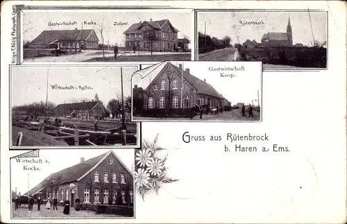 Ak Rütenbrock Haren im Emsland, Zollamt, Gastwirtschaft Kocks, Gastwirtschaft Koop