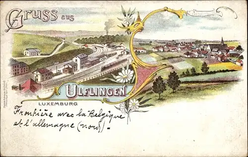 Litho Ulflingen Troisvierges Luxemburg, Panorama, Bahnhof
