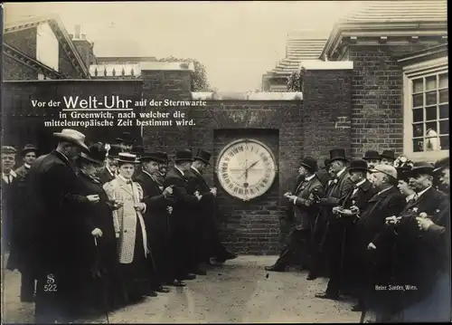 Ak Greenwich London England, Welt-Uhr auf der Sternwarte, Mitteleuropäische Zeit