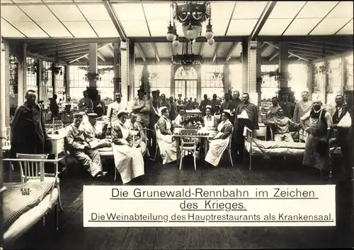 Ak Berlin Wilmersdorf Grunewald, Rennbahn, Hauptrestaurant als Krankensaal, Soldaten, I WK