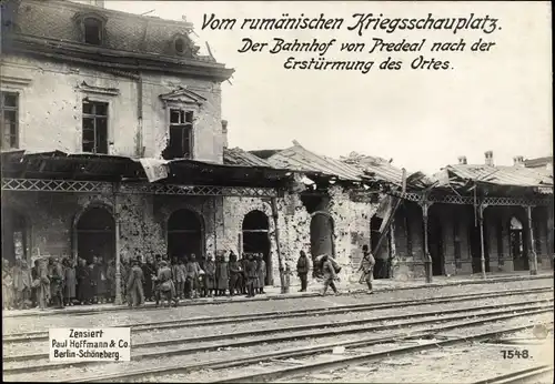 Ak Predeal Rumänien, Bahnhof, Gleisseite, Kriegszerstörungen, deutsche Soldaten, I WK