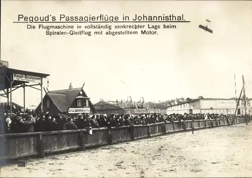 Ak Berlin Treptow Johannisthal, Pegoud's Passagierflüge, Flugzeug, Spiralen-Gleitflug