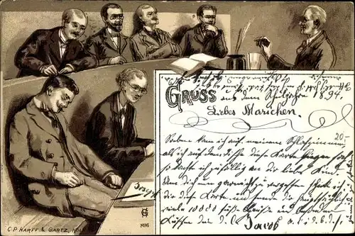 Studentika Litho Studenten an der Universität, Vorlesungssaal, Professor