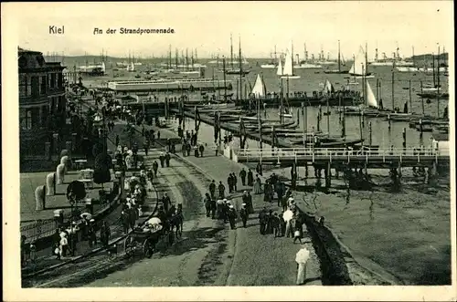 Ak Hansestadt Kiel, Strandpromenade, Segelboote, Steg