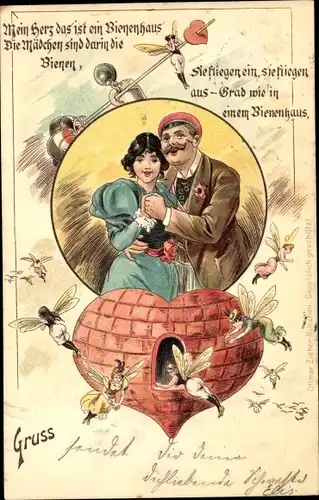 Studentika Litho Mein Herz das ist ein Bienenhaus, die Mädchen sind darin die Bienen