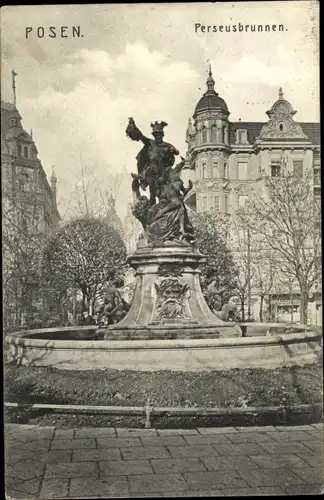 Ak Poznań Posen, Perseusbrunnen
