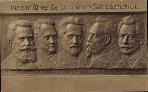 Ak Die fünf Führer der Deutschen Sozialdemokratie, Molkenbuhr, Ledebour, Bebel, Vollmar, Legien