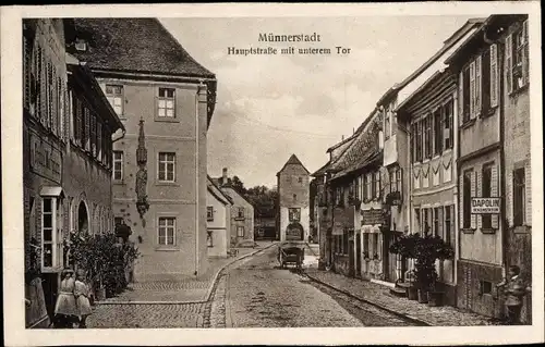 Ak Münnerstadt in Unterfranken Bayern, Hauptstraße, Unteres Tor, Geschäfte