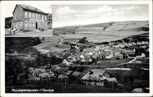 Ak Rückershausen Aarbergen im Taunus, Gasthaus zur Mattenbach, Inh. Frieda Müller, Ortspanorama