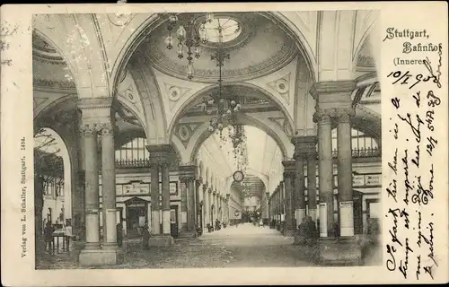 Ak Stuttgart in Württemberg, Bahnhof Innenansicht