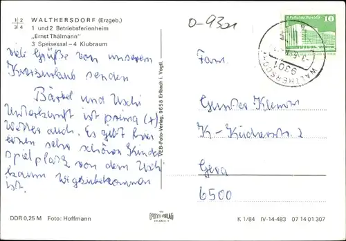 Ak  Walthersdorf Crottendorf im Erzgebirge, Betriebsferienheim Ernst Thälmann, Speisesaal, Klubraum