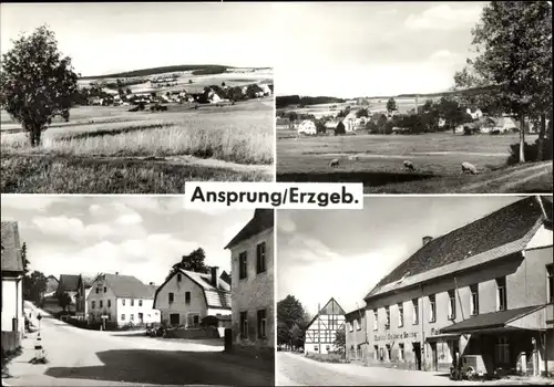 Ak Ansprung Marienberg im Erzgebirge, Oberdorf, Gasthof Goldene Sonne, Niederdorf, Ortsmitte