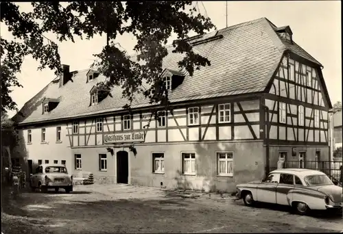 Ak Großolbersdorf im Erzgebirge, Gasthaus zur Linde, Autos