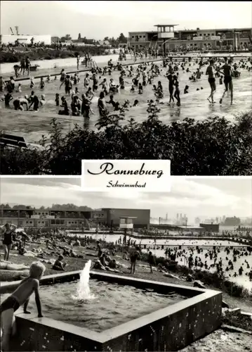 Ak Ronneburg in Thüringen, Schwimmbad, Badegäste, Brunnen