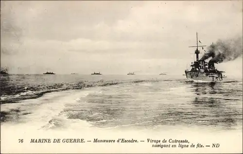 Ak Französisches Kriegsschiff, Marine de Guerre, Manoeuvre d'Escadre, Virage de Cuirasses