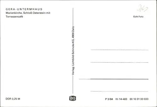 Ak Untermhaus Gera in Thüringen, Marienkirche, Schloss Osterstein, Terrassencafe