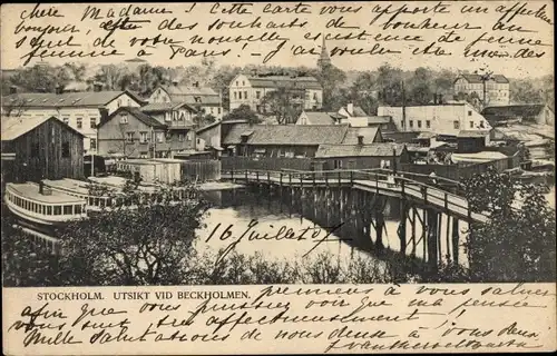 Ak Stockholm Schweden, Utsikt vid Beckholmen