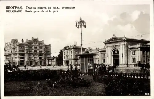 Ak Belgrad Beograd Serbien, Hauptpost, Bahnhof