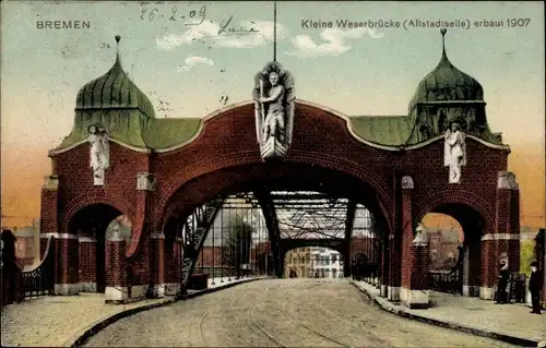 Ak Hansestadt Bremen, Kleine Weserbrücke (Altstadtseite) erbaut 1907
