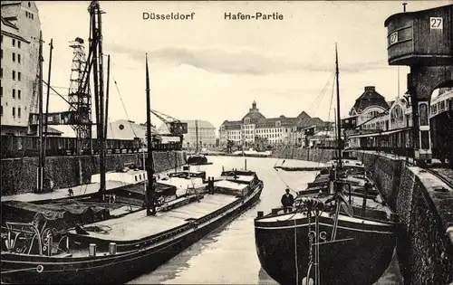 Ak Düsseldorf am Rhein, Hafen, Schiffe