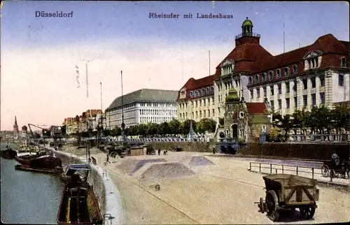 Ak Düsseldorf am Rhein, Rheinufer mit Landeshaus