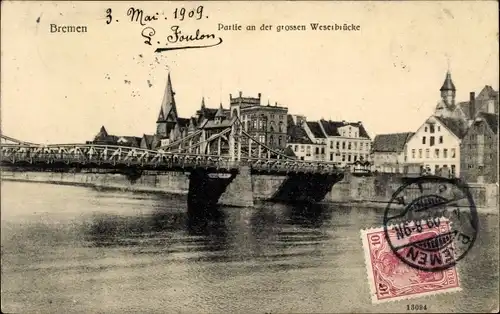 Ak Hansestadt Bremen, große Weserbrücke