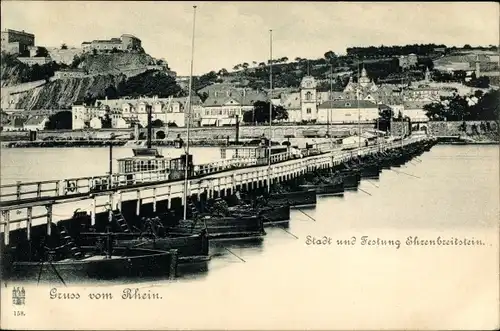 Ak Koblenz, Schiffbrücke, Festung Ehrenbreitstein