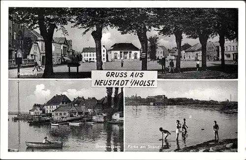 Ak Neustadt in Holstein, Marktplatz, Strandpartie, Binnenwasser