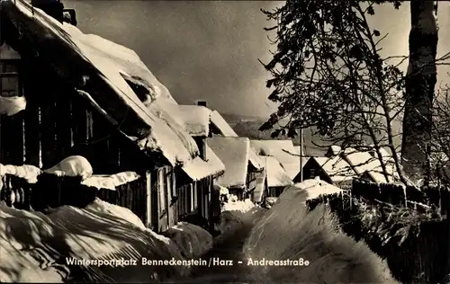 Ak Benneckenstein Oberharz, Andreasstraße, Winteransicht