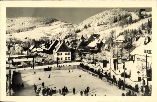 Ak Geising Altenberg Erzgebirge, Eisstadion, Winteransicht