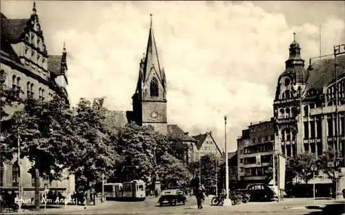 Ak Erfurt in Thüringen, Am Anger, Kirche, Straßenbahn