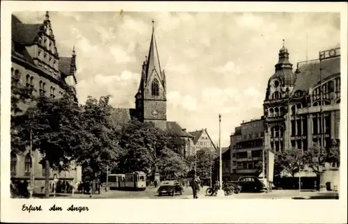 Ak Erfurt in Thüringen, Am Anger, Kirche, Straßenbahn
