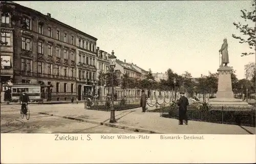 Ak Zwickau in Sachsen, Kaiser Wilhelmplatz mit Bismarckdenkmal