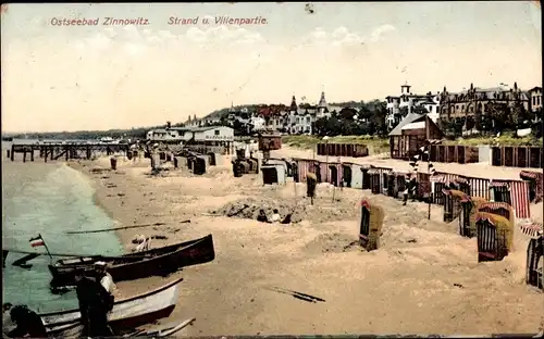 Ak Ostseebad Zinnowitz auf Usedom, Strand und Villen