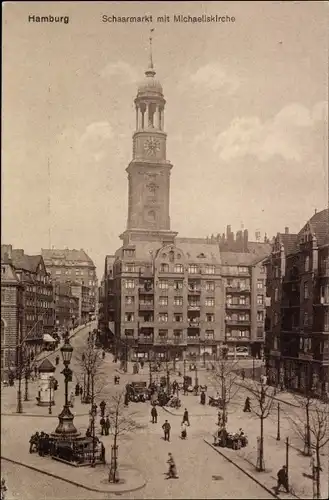 Ak Hamburg Mitte Neustadt, Schaarmarkt mit Michaeliskirche