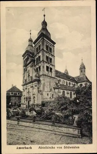 Ak Amorbach im Odenwald Unterfranken, Abteikirche von Südwesten