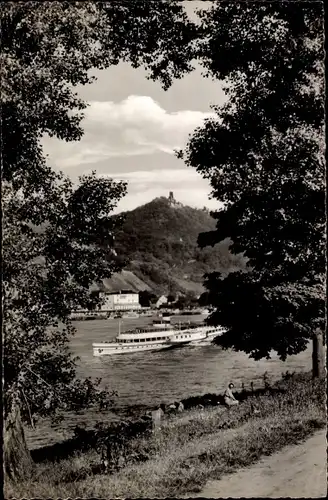 Ak Königswinter am Rhein, Teilansicht über den Rhein hinweg, Ausflugsdampfer