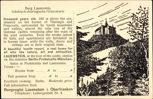 Ak Lauenstein Ludwigsstadt in Oberfranken, Burg Lauenstein, Trompeterstube